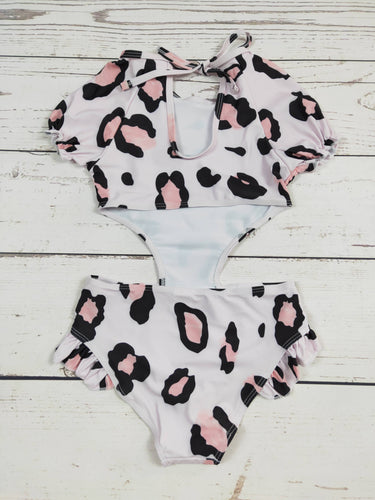 Cheetah Printed One Piece Girls Summer Swimwear: 8-9T