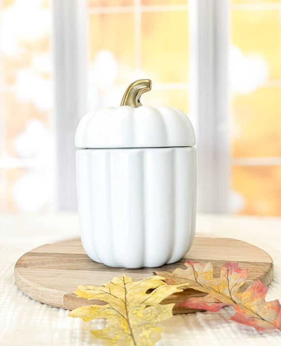 *New* Large Wood Wick Ceramic Pumpkin Jar Soy Candles: Matte White
