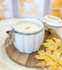 *New* Large Wood Wick Ceramic Pumpkin Jar Soy Candles: White with Lock