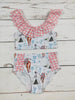 Horse Cactus Printed Two Piece Girls Summer Swim Set: 7-8T