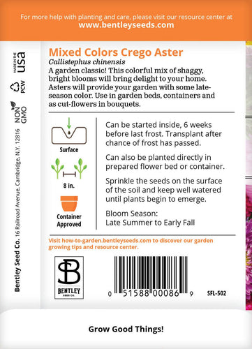 Aster, Crego Mixed Colors Seed Packets