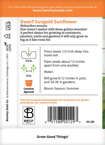 Sunflower, Dwarf Sungold Seed Packets