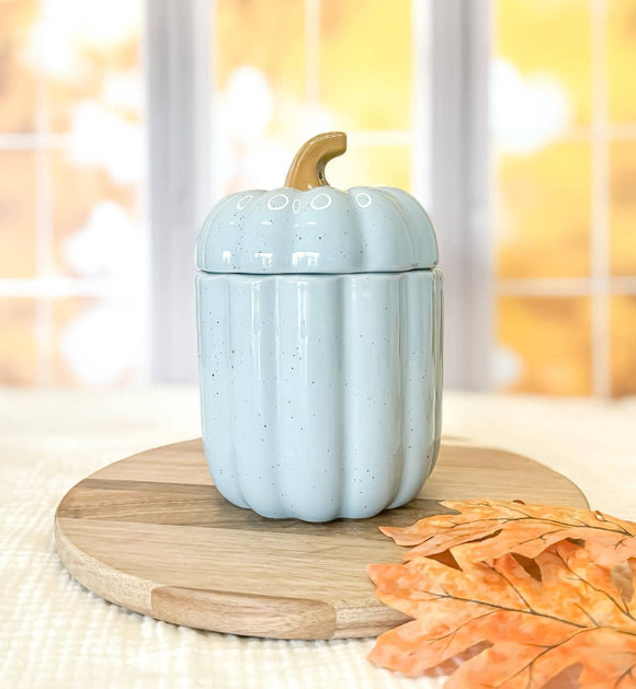 *New* Large Wood Wick Ceramic Pumpkin Jar Soy Candles: Pastel Blue