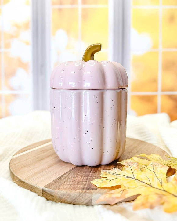 *New* Large Wood Wick Ceramic Pumpkin Jar Soy Candles: Pastel Pink