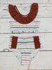 Brown Stripe Two Piece Girls Summer Swimsuit: 7-8T