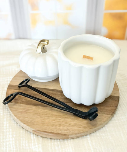 *New* Large Wood Wick Ceramic Pumpkin Jar Soy Candles: Pastel Green