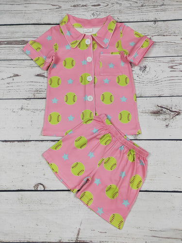 Softball Printed Girls Pajamas Set: 7-8T