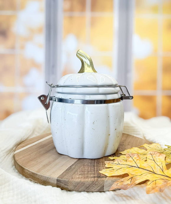 *New* Large Wood Wick Ceramic Pumpkin Jar Soy Candles: White with Lock