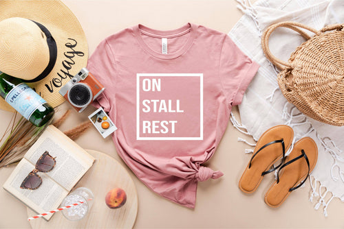 On Stall Rest Quarantine Equestrian Short Sleeve T-Shirt: Dusty Rose / S