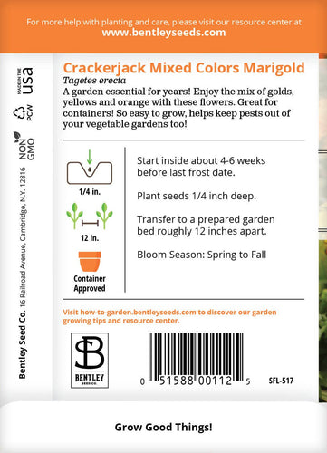 Marigold, Crackerjack Mixed Colors Seed Packets