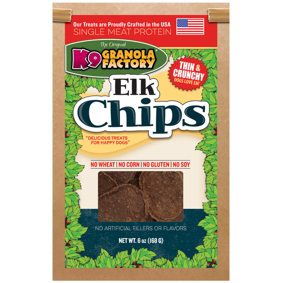 K9 Granola Chip Collection, Single Meat Protein Elk Chips for Dogs (5 Oz)